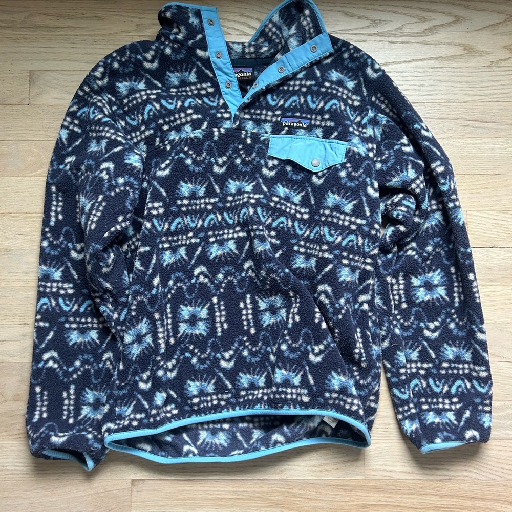 Patagonia Blue Fleece Jacket with Nordic Pattern